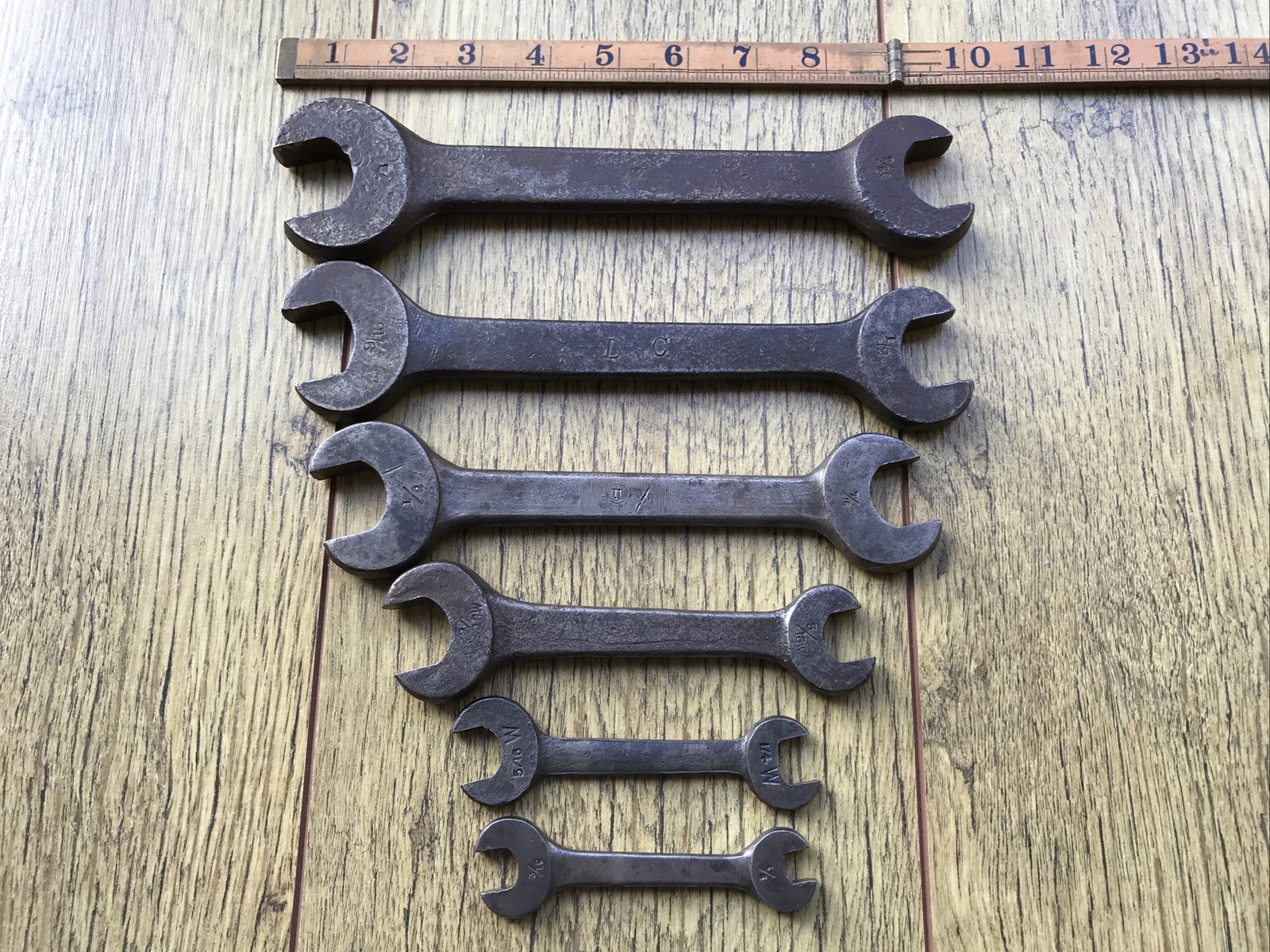 6 Vintage Heavy Duty Whitworth Spanners 5/8”W to 1/8″W. No 4.