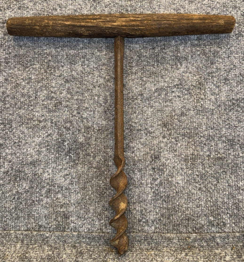 Vintage T Handle Wood Auger Hand Drill Brace Bit USA Made Carpenter Tool