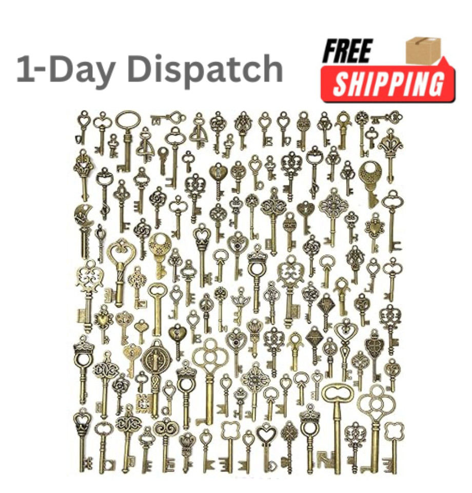 JIALEEY 125 PCS Vintage Skeleton Key Set Charms Antique Bronze for Jewelry