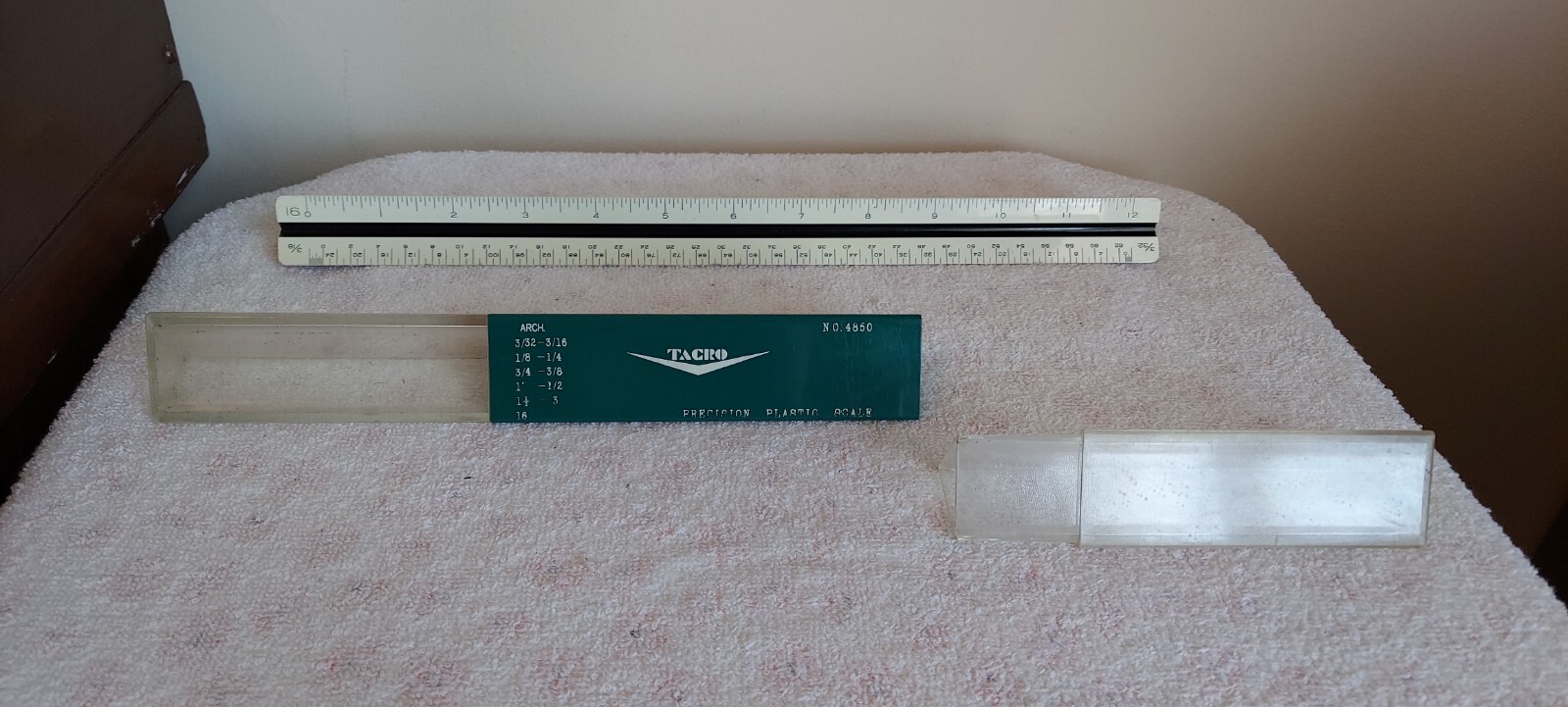 TACRO VTG 12″ PRECISION PLASTIC SCALE ARCHITECT DRAFTING RULER NO. 4850 JAPAN
