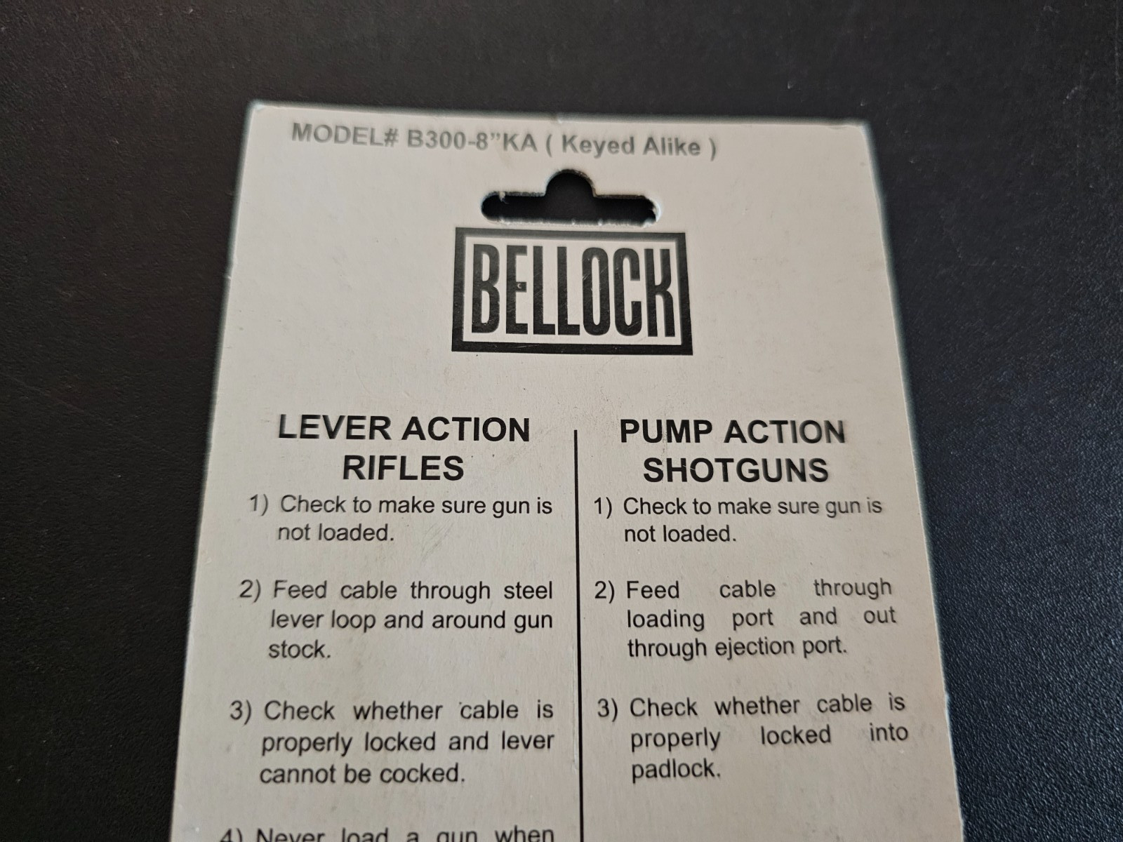 Bellock Keyed Cable Lock For Lever & Pump Action Rifle B300-8″KA Gun Lock 8″