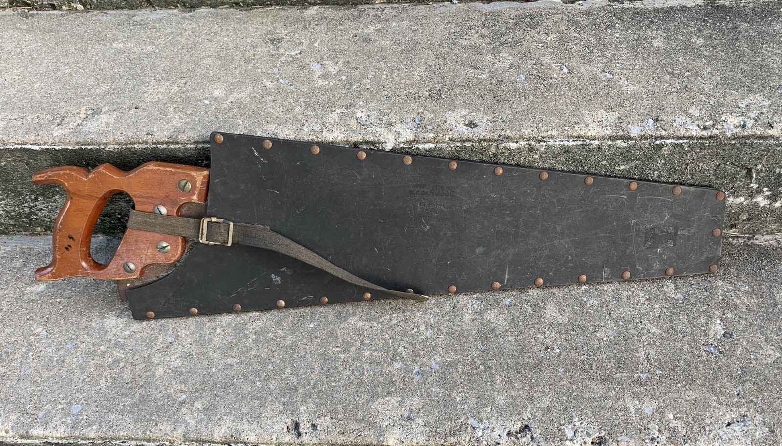 ATKINS 54 Silver Steel Straight Back Hand Saw Buhrke Sheath Scabbard Bell System