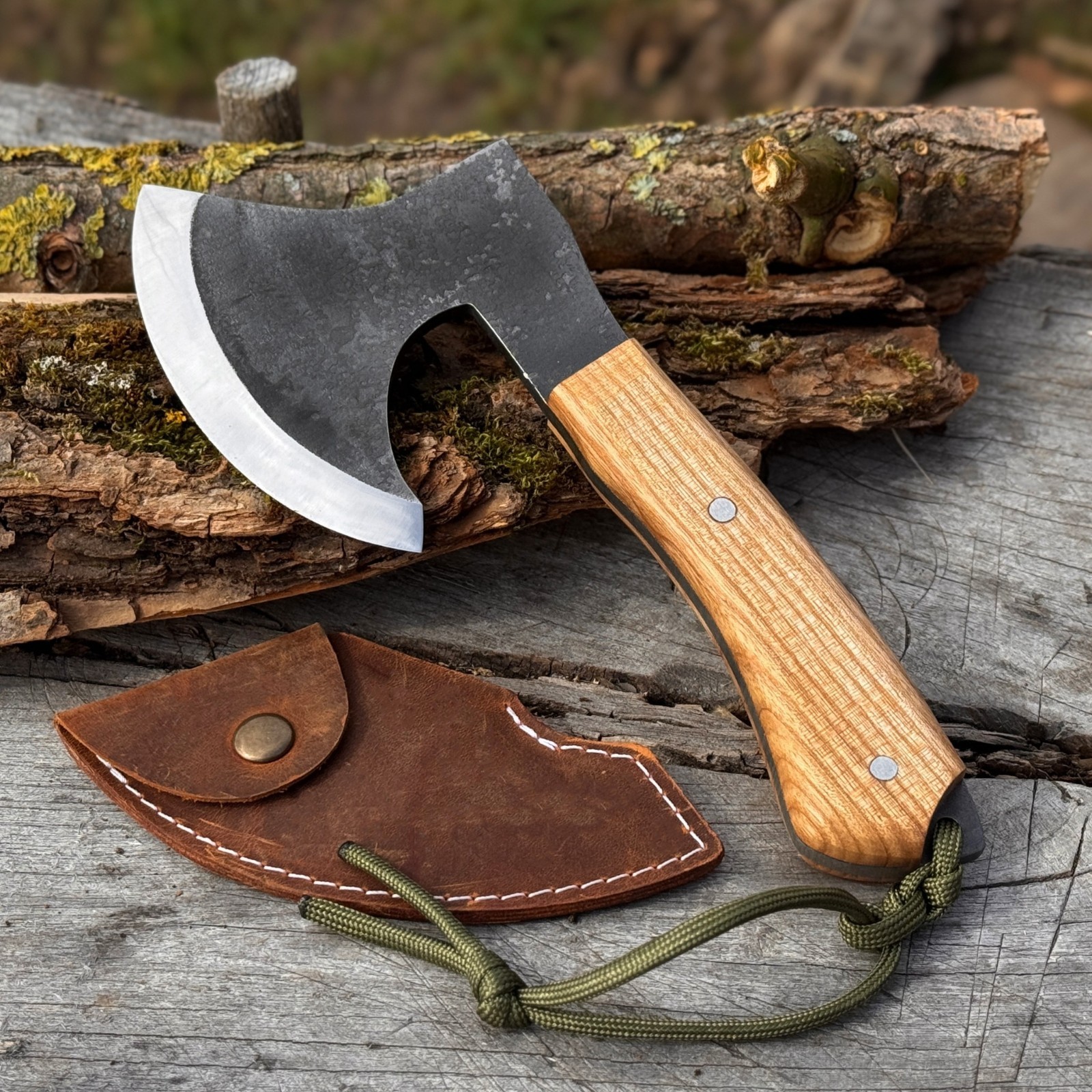 Survival Bushcraft Axe 52100 Carbon Steel Hatchet with Leather Sheath Sharky
