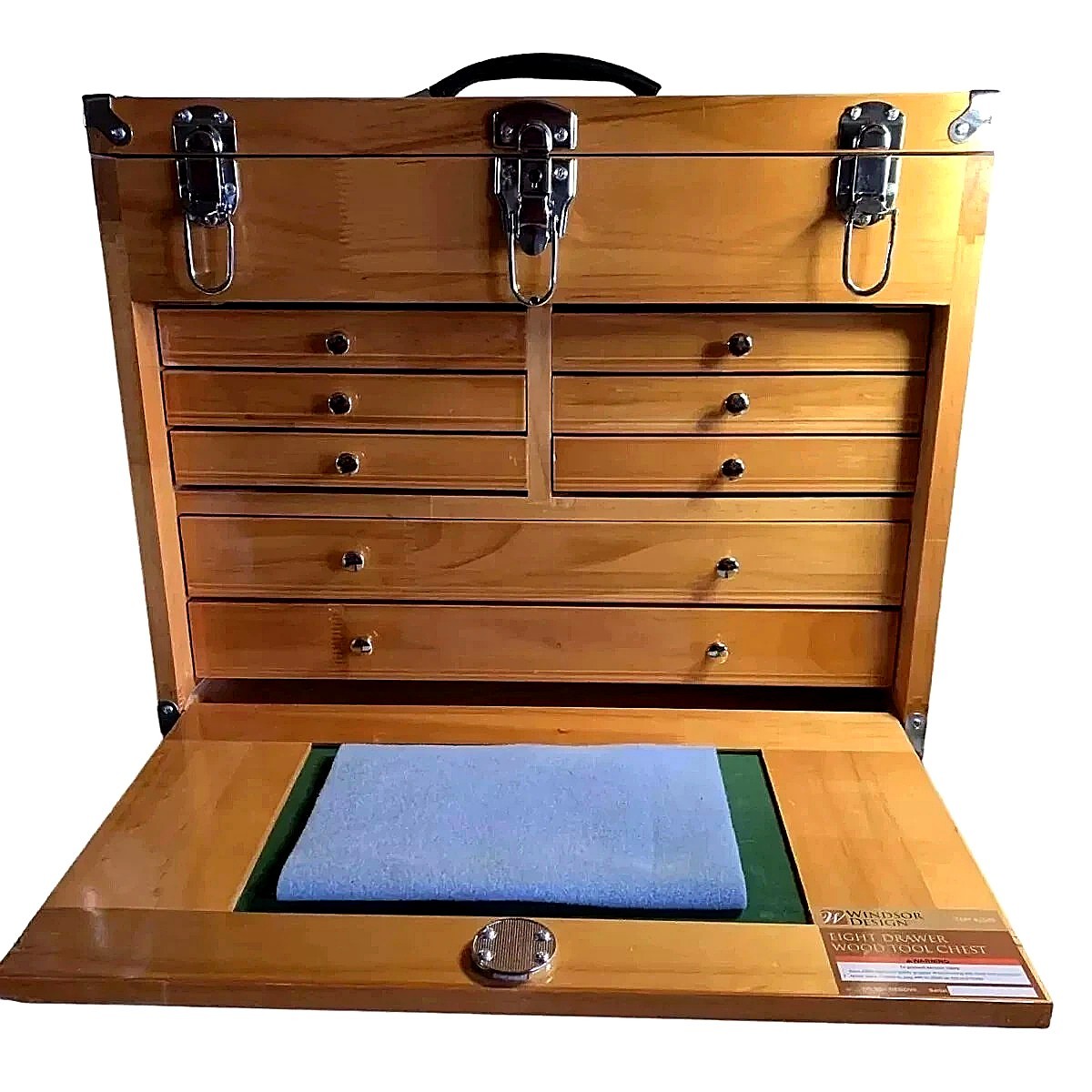 8 Drawer Wood Tool Chest Felt Lined Machinist Toolbox Walnut Storage Box