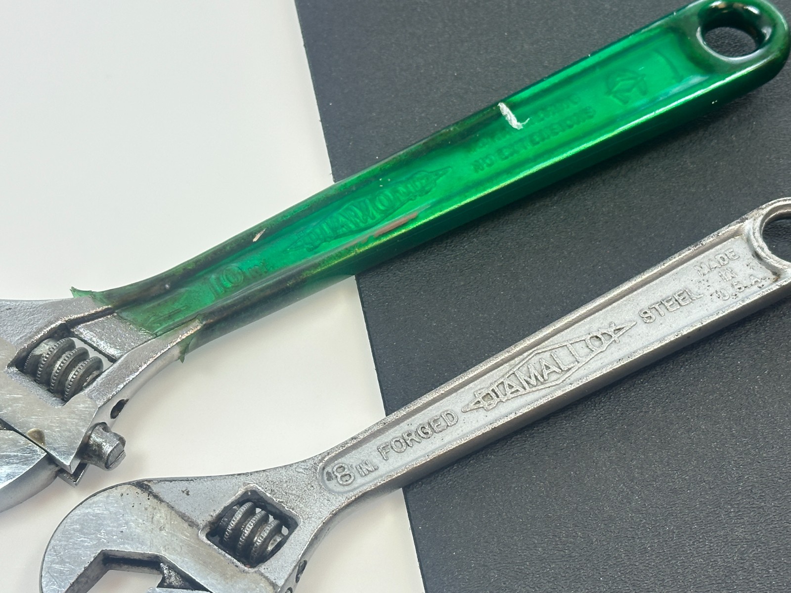 🇺🇸 Diamond USA 8″ Regular & 10″ Green Rubber Handle Adjustable Wrench Pair Lot