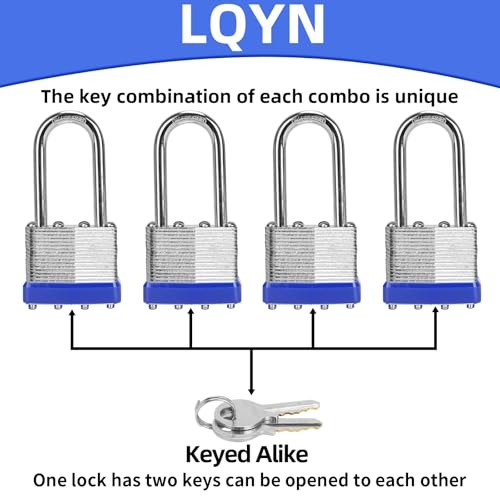 60 Pack Keyed Alike Padlocks 40mm Laminated Long Shackle
