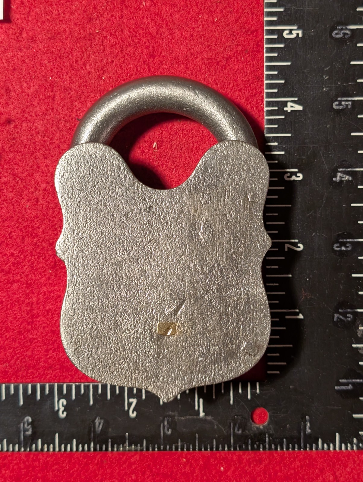 4 1/2″ 1860s CIVIL WAR “D.M.” IRON PADLOCK w/ KEY, VINTAGE ANTIQUE LOCK LOT #272