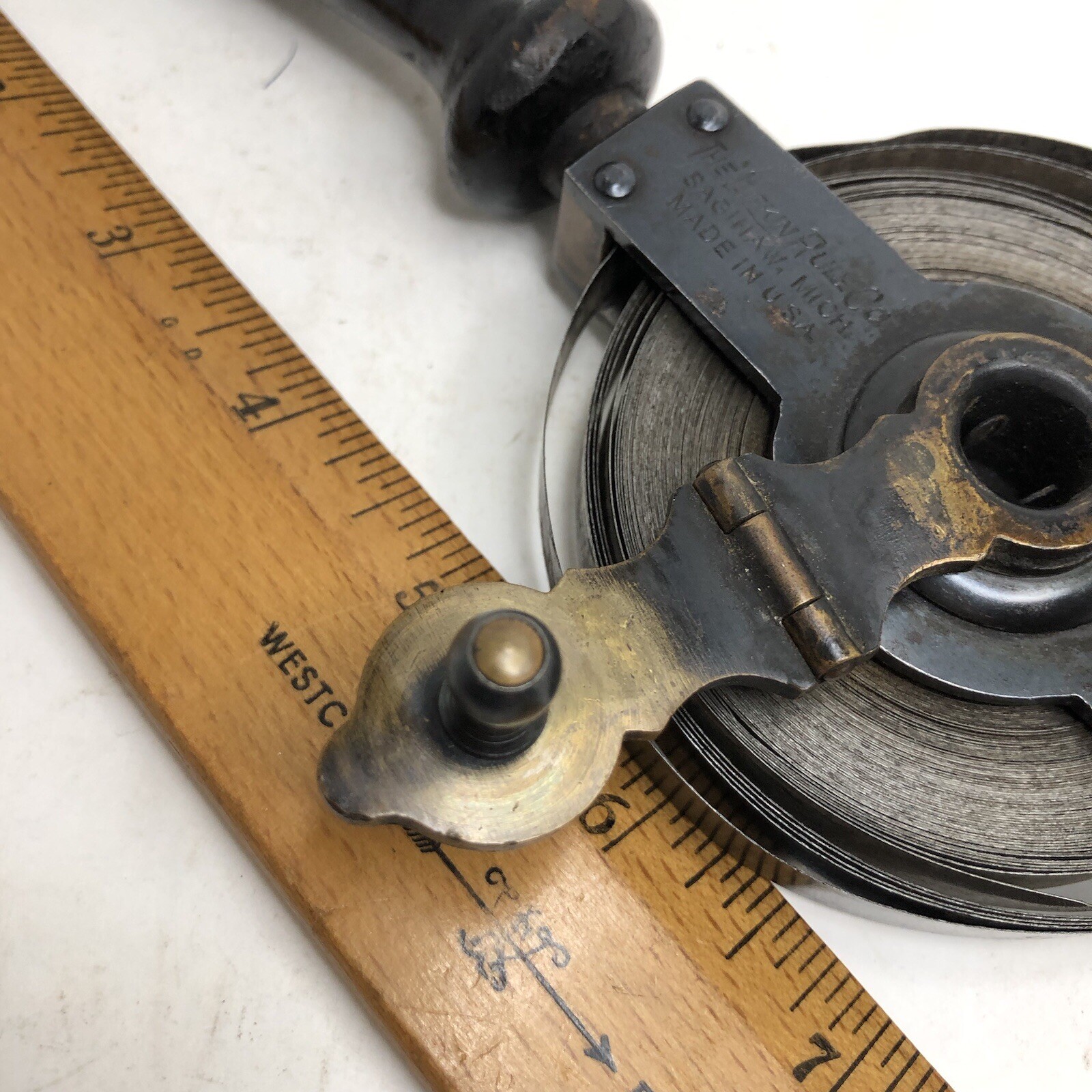 Lufkin Rule Co Tape Measure Rule Survey 50 Feet Black Wood Handle USA -BROKEN-