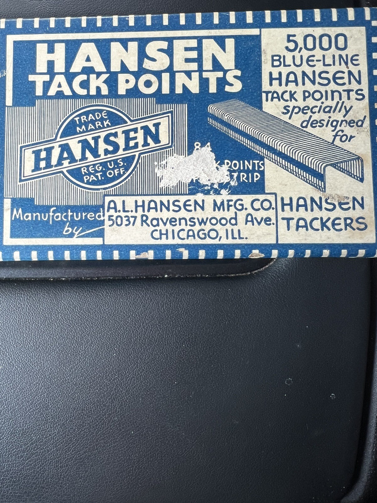 Vintage A.L. Hansen Tack Points No 45 46 Blue Line 5000 Box Chicago IL 5/16 3/8