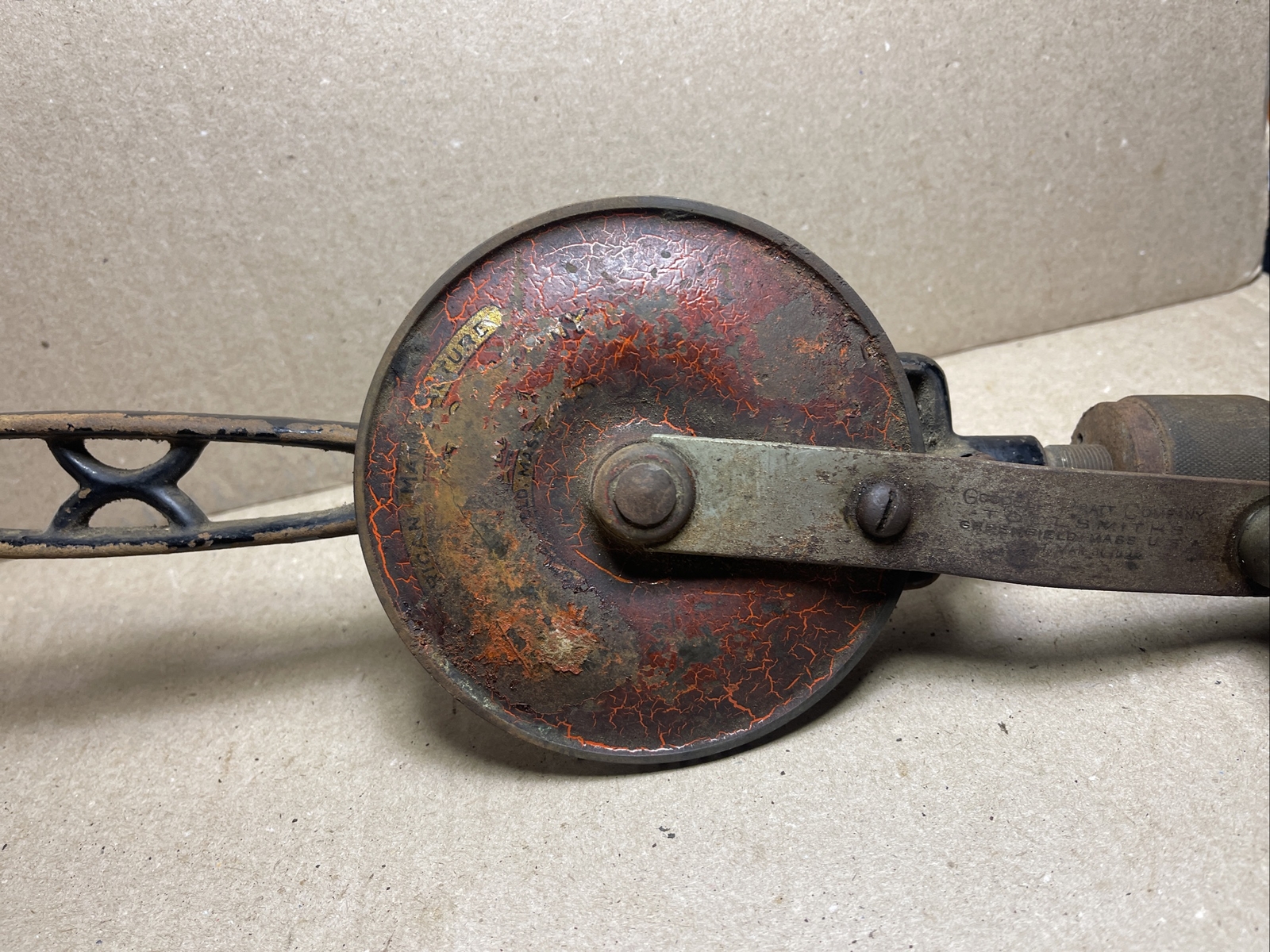 ANTIQUE Goodell Pratt Breast/Shoulder Hand Crank Drill No 245 . 16″.For Repair
