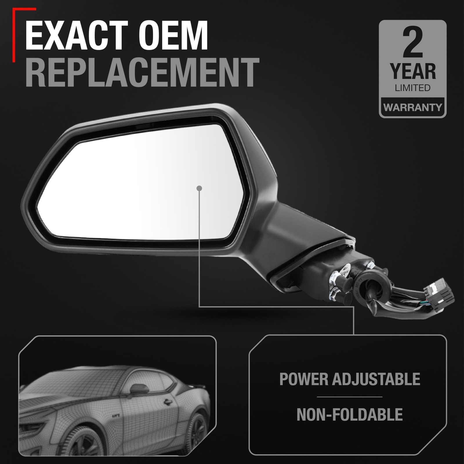 Driver Side Mirror Replacement – Compatible with 2016-2021 Chevrolet Camaro -…