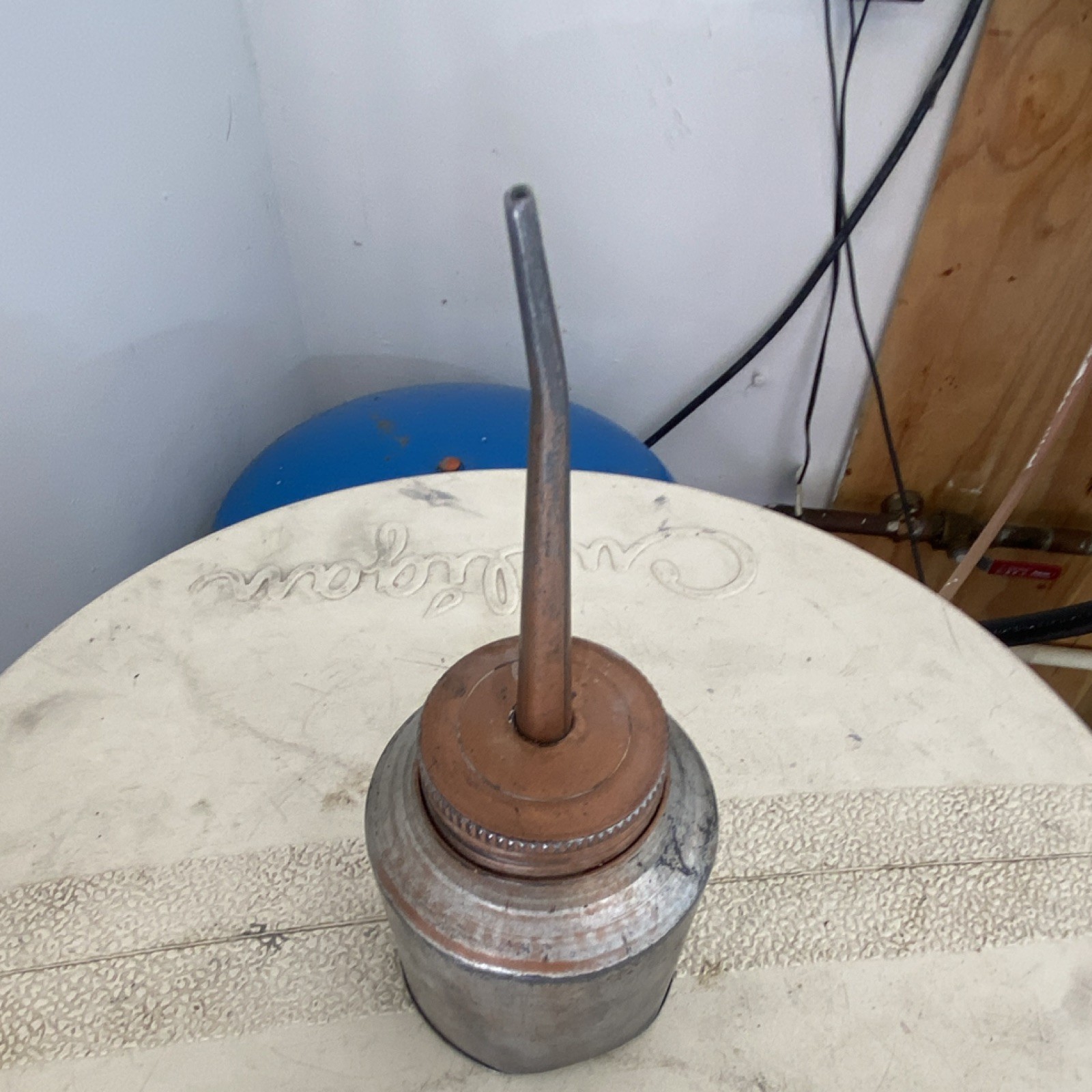 Vintage Metal Oil Can Oiler with Copper Lid and Spout, Lube Can