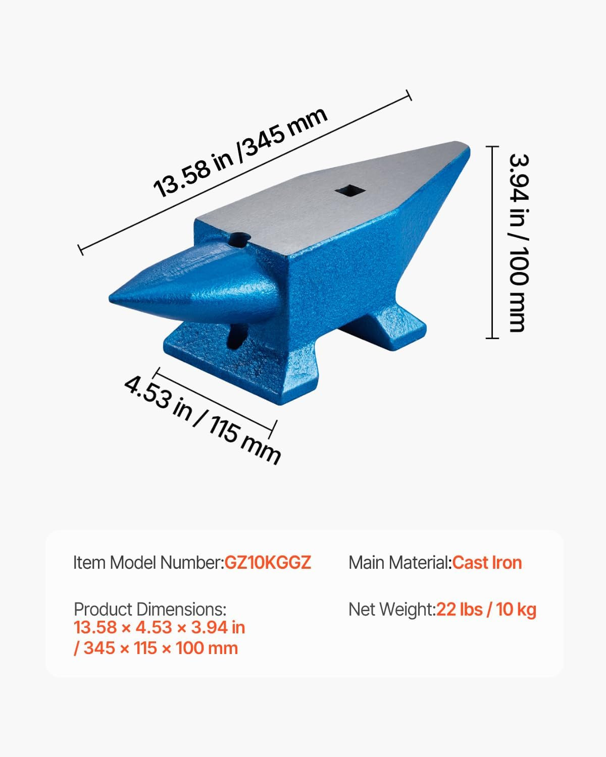 Single Horn Anvil, 22Lbs Steel Anvil Blacksmith for Sale Forge Steel Tools with
