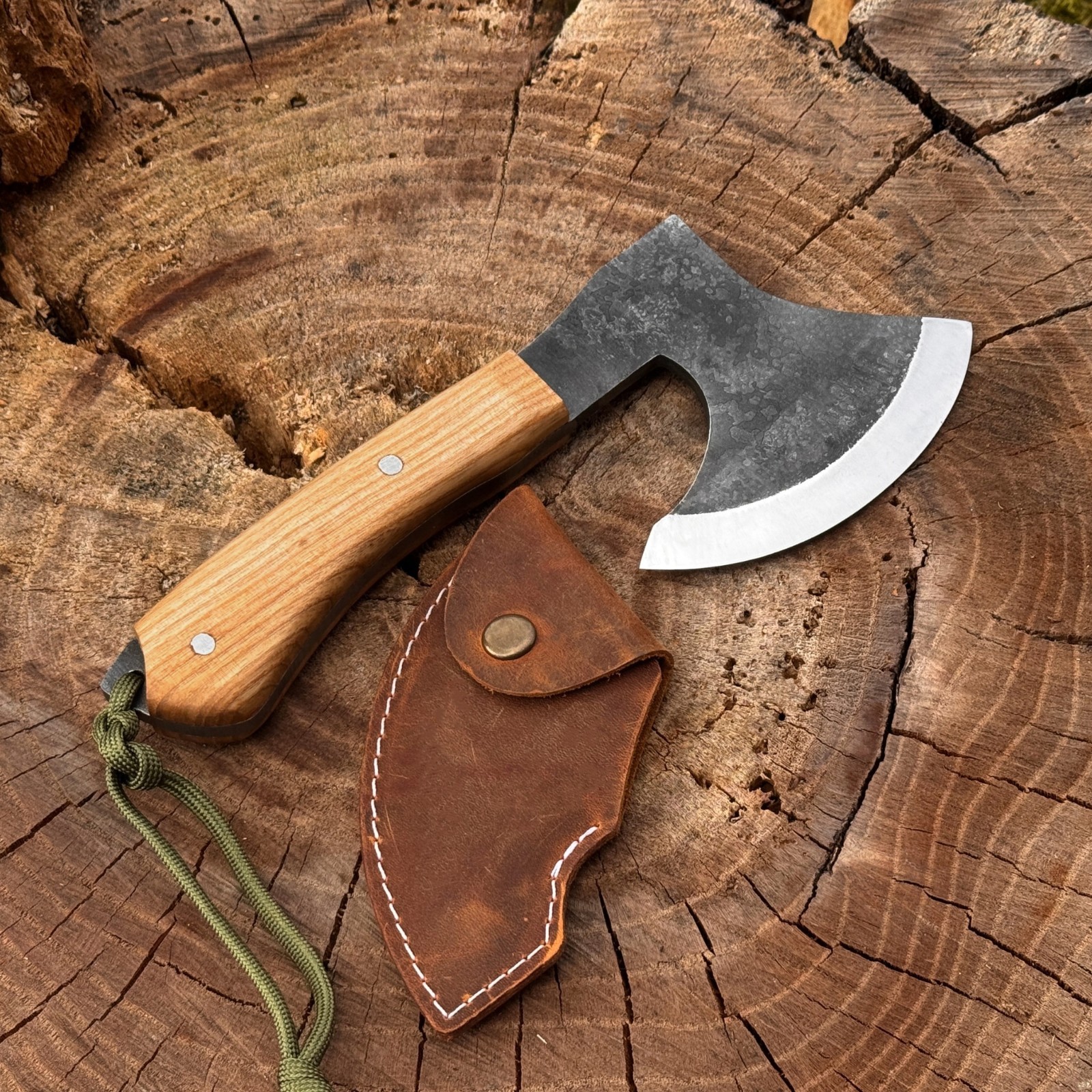 Survival Bushcraft Axe 52100 Carbon Steel Hatchet with Leather Sheath Sharky