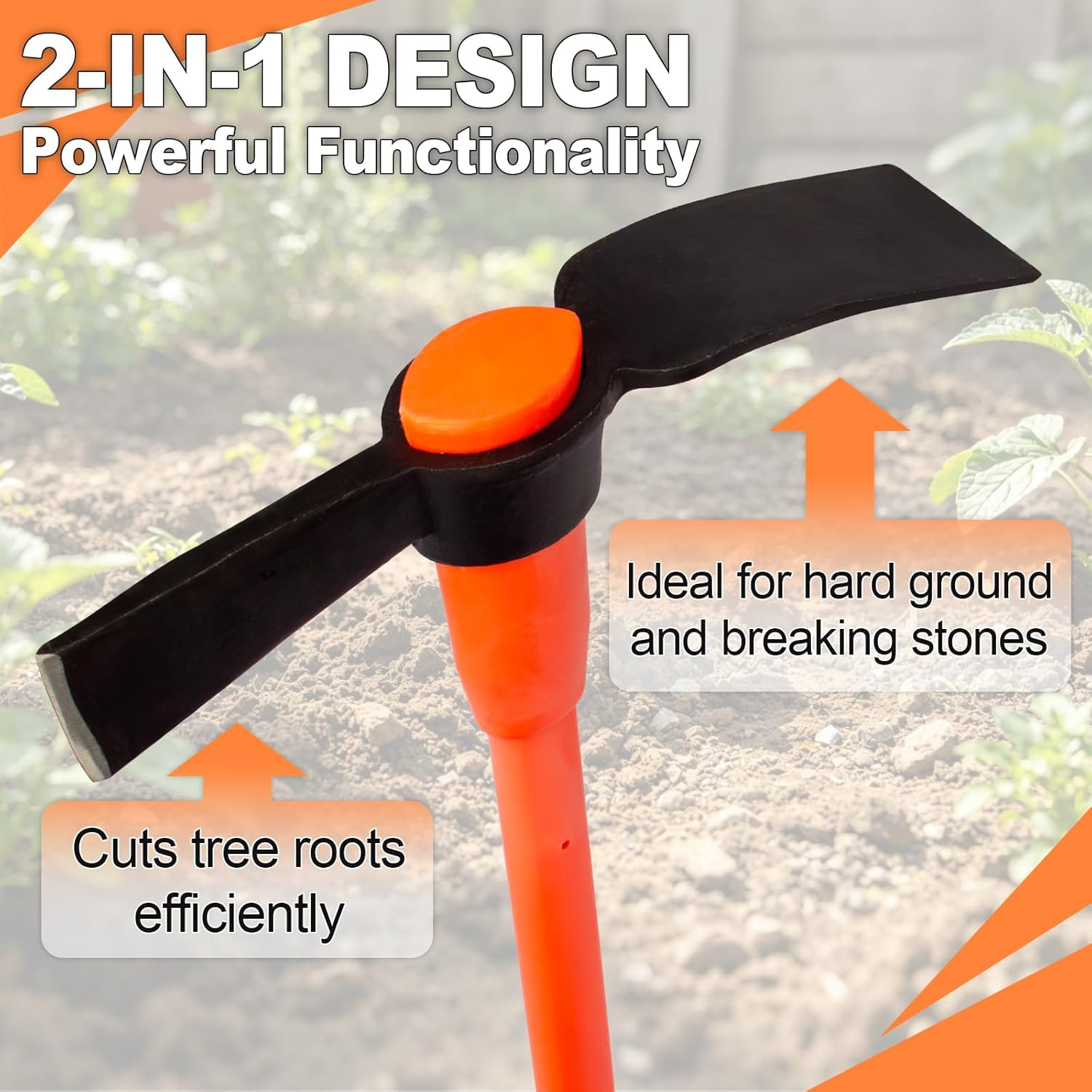 Pickaxe for Digging, Heavy Duty Pick Axe with Fiberglass Handle, 36 Inch Pick Ma