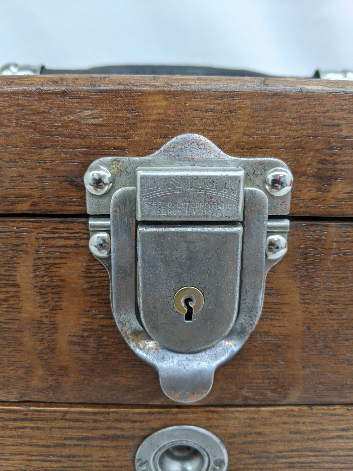 Antique Union Model B-20 7 Drawer Wooden Oak Toolbox Chest With Key