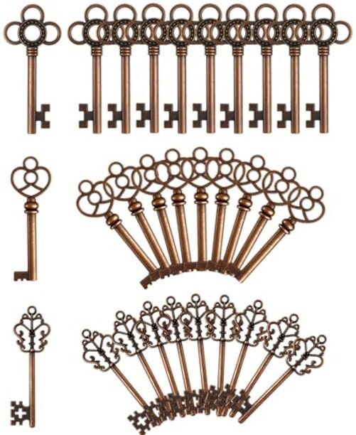 Mixed Set of 30 Large Skeleton Keys – Set of 30 Keys Copper