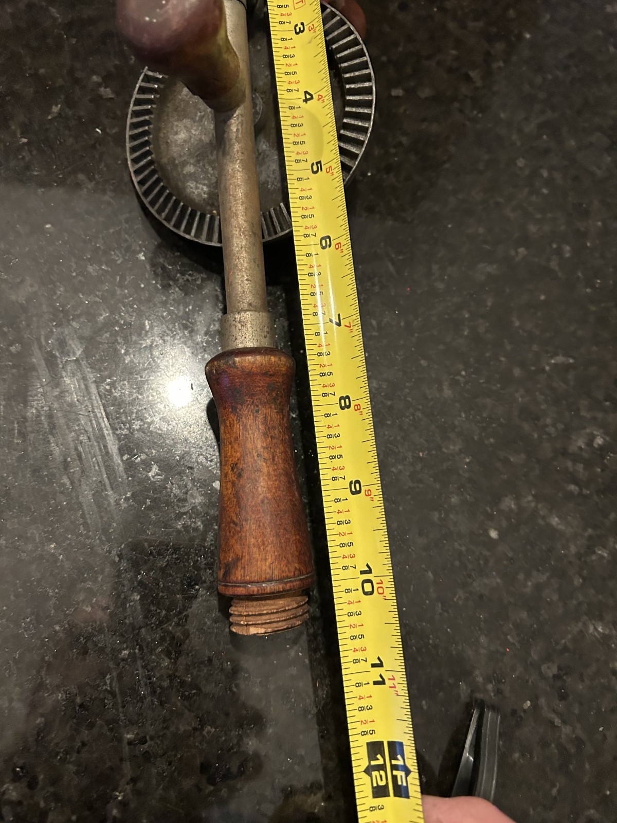 Vintage Dunlap Hand Crank Drill 10” Manual Drill Wood Handle Works