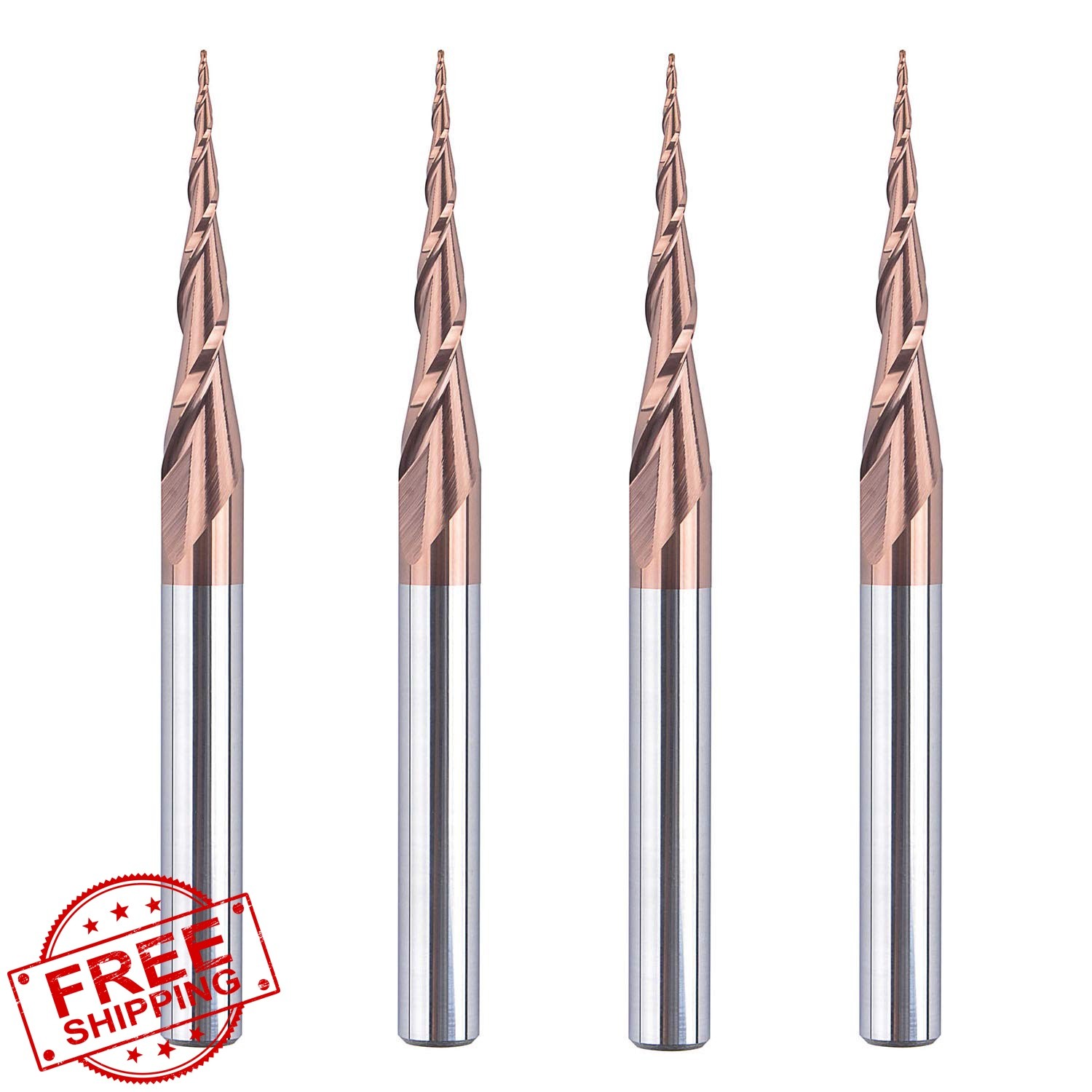 SpeTool 4pc Tapered Ball Nose End Mill 0.5mm Tip D=0.5MM