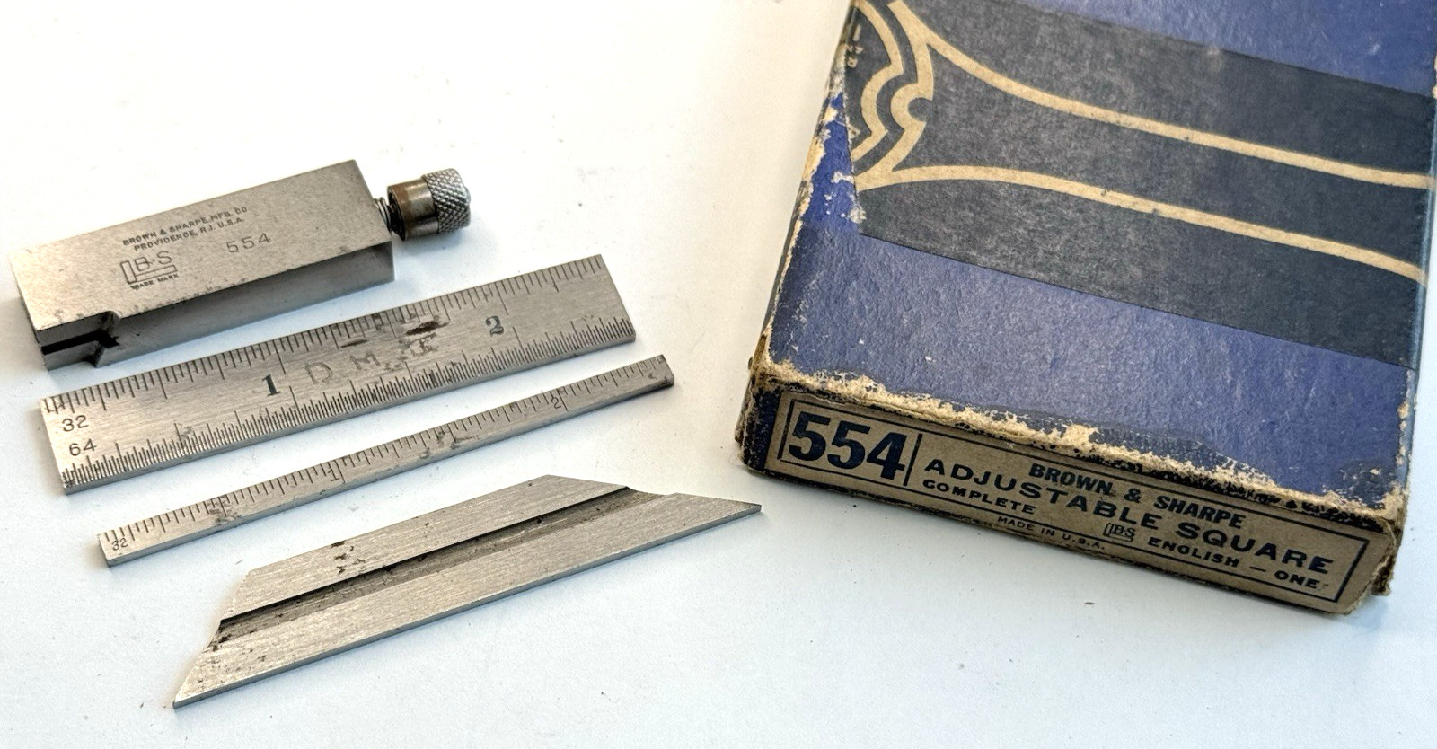 Vintage Brown & Sharpe USA Adjustable Square No.554 Machinist Tool