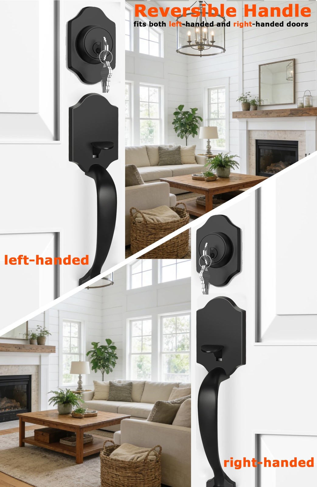 Haidms Matte Black Front Door Handle and Deadbolt Set, Passage,