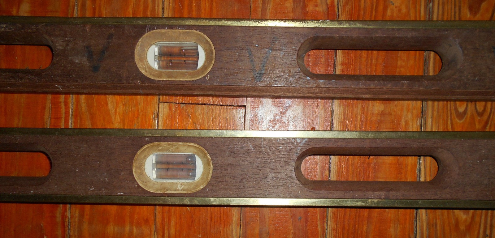 2 Vintage Stanley 48 Inch Level 42-347 Wood, Brass