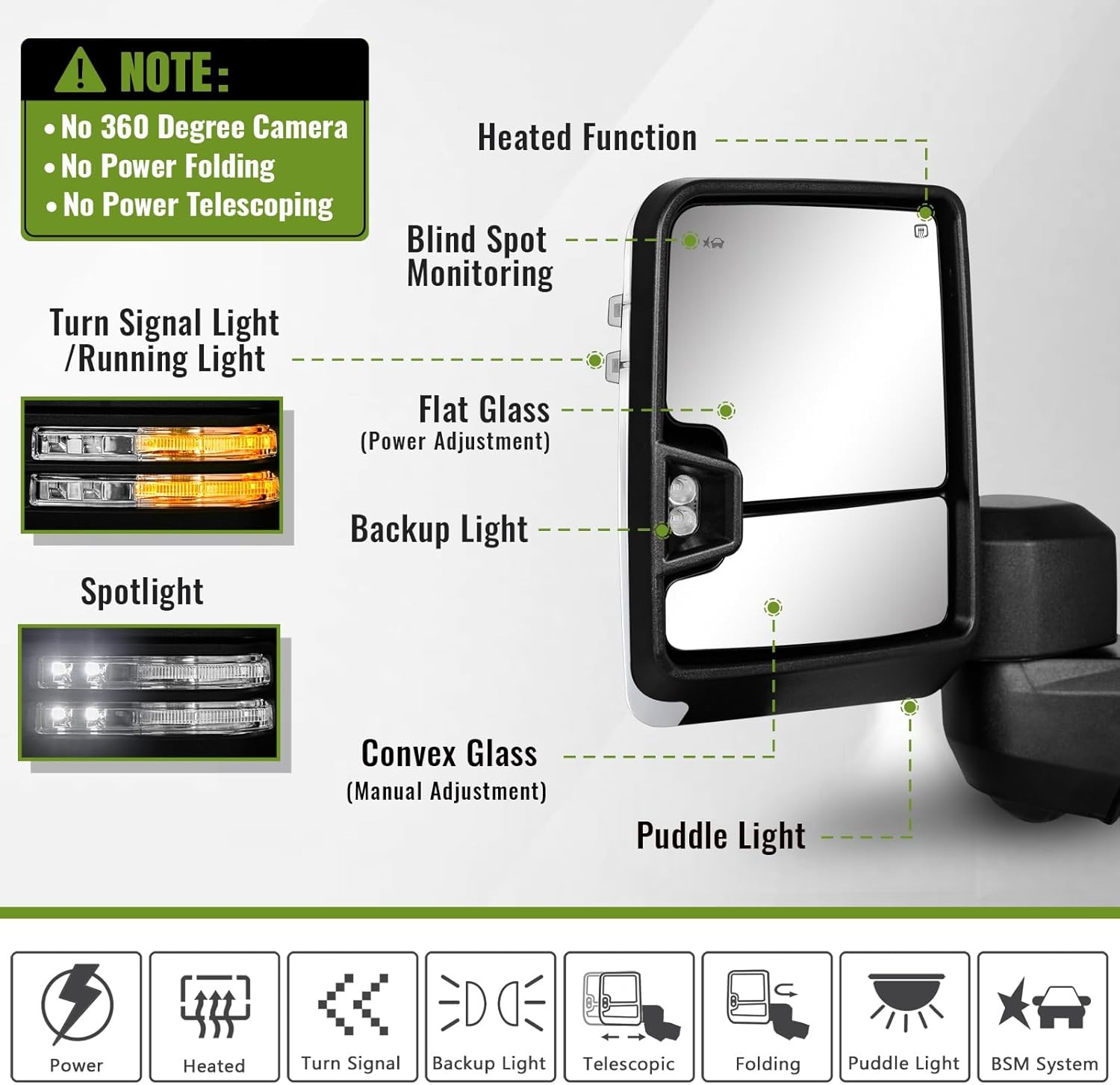 Driver Side Towing Mirror for 2500HD 3500HD GMC Chevy 2020-2025 Silverado/Sierra