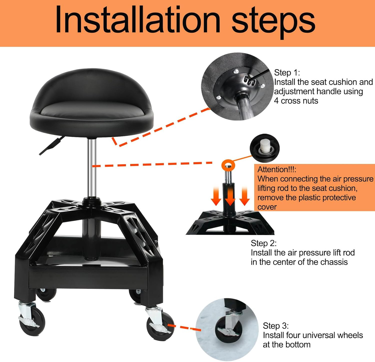 Rolling Garage Shop Seat,Garage Stool with Wheels,Heavy Duty Mechanic Stool 350