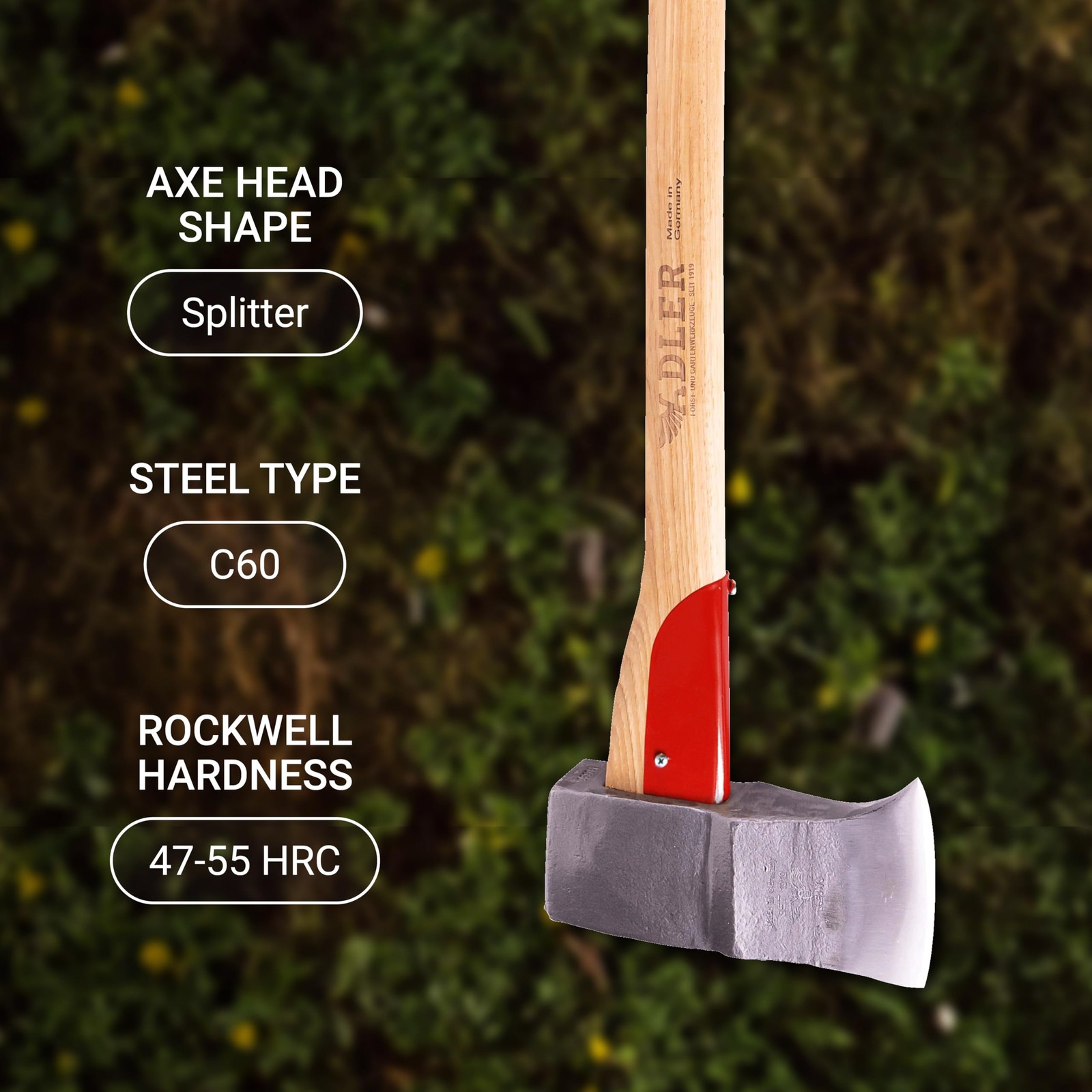 Adler Super Splitter – German Forged Splitting Axe, 6.2 lb Hollow-Forged Wedg…