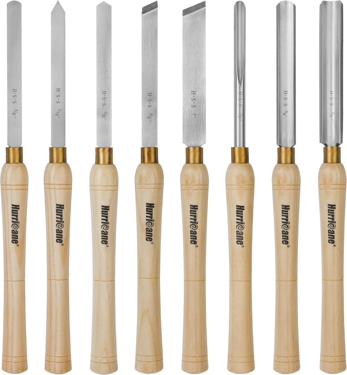 8-Piece HSS Wood Lathe Chisel Set in Wooden Box for Precision Crafting