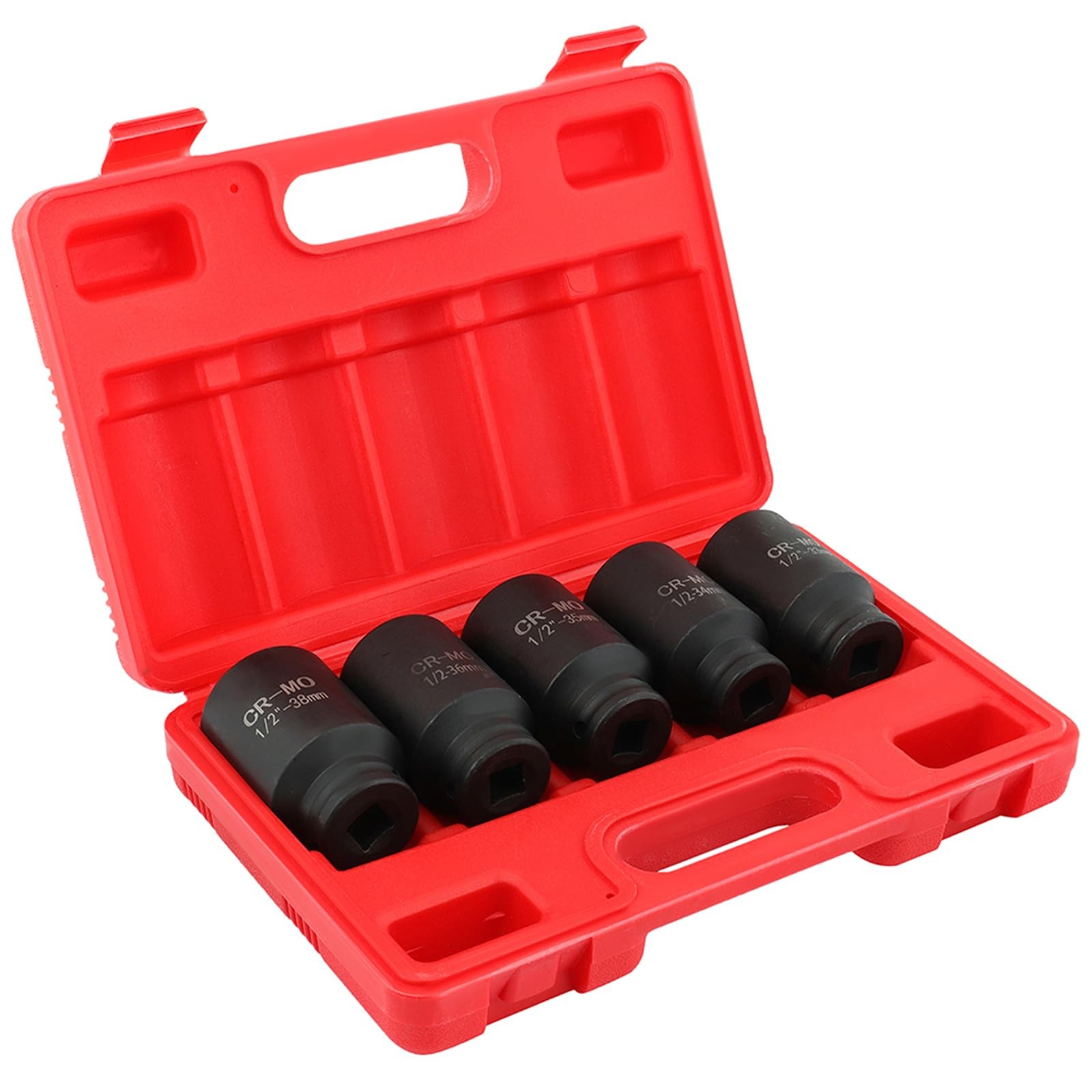 5-Pc 1/2″ Drive Deep Impact Axle Hub Socket Set 6 Pt 33-38mm Chrome Moly Steel