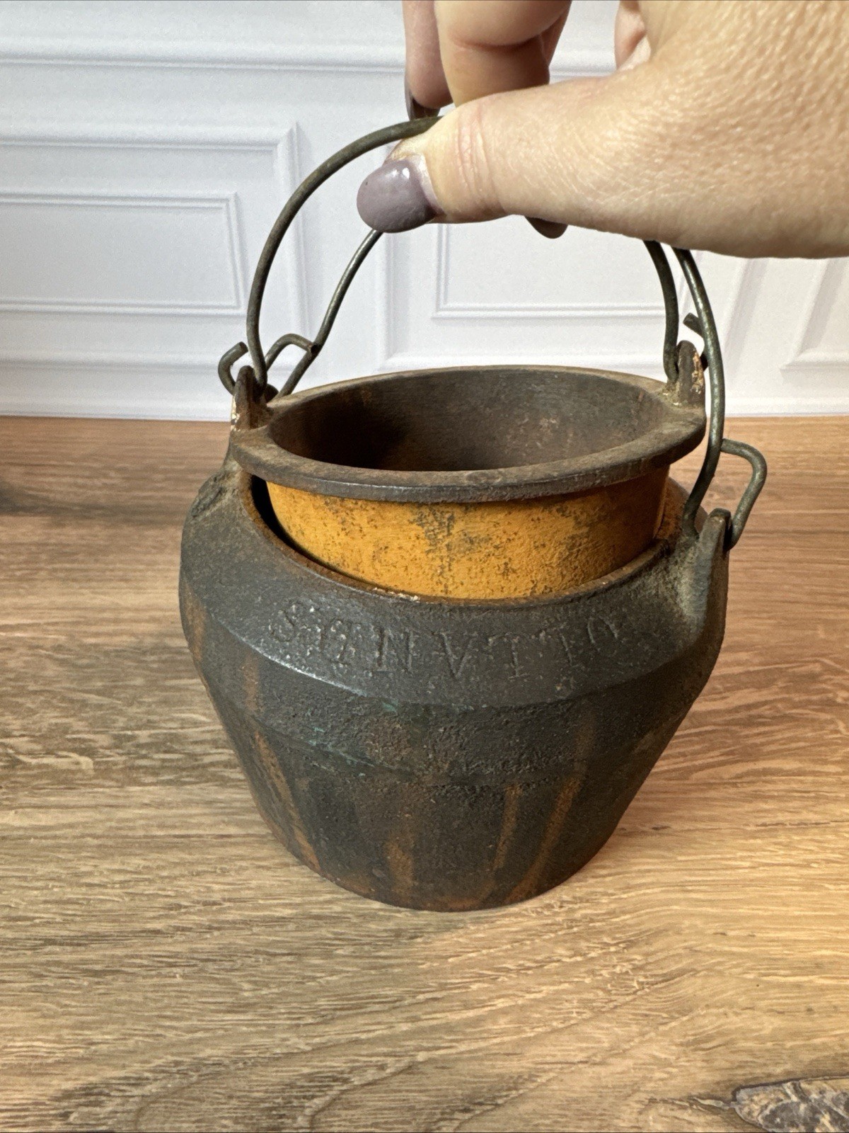 Antique vtg Cast Iron Glue Melting Double Smelting Pot- Bn2