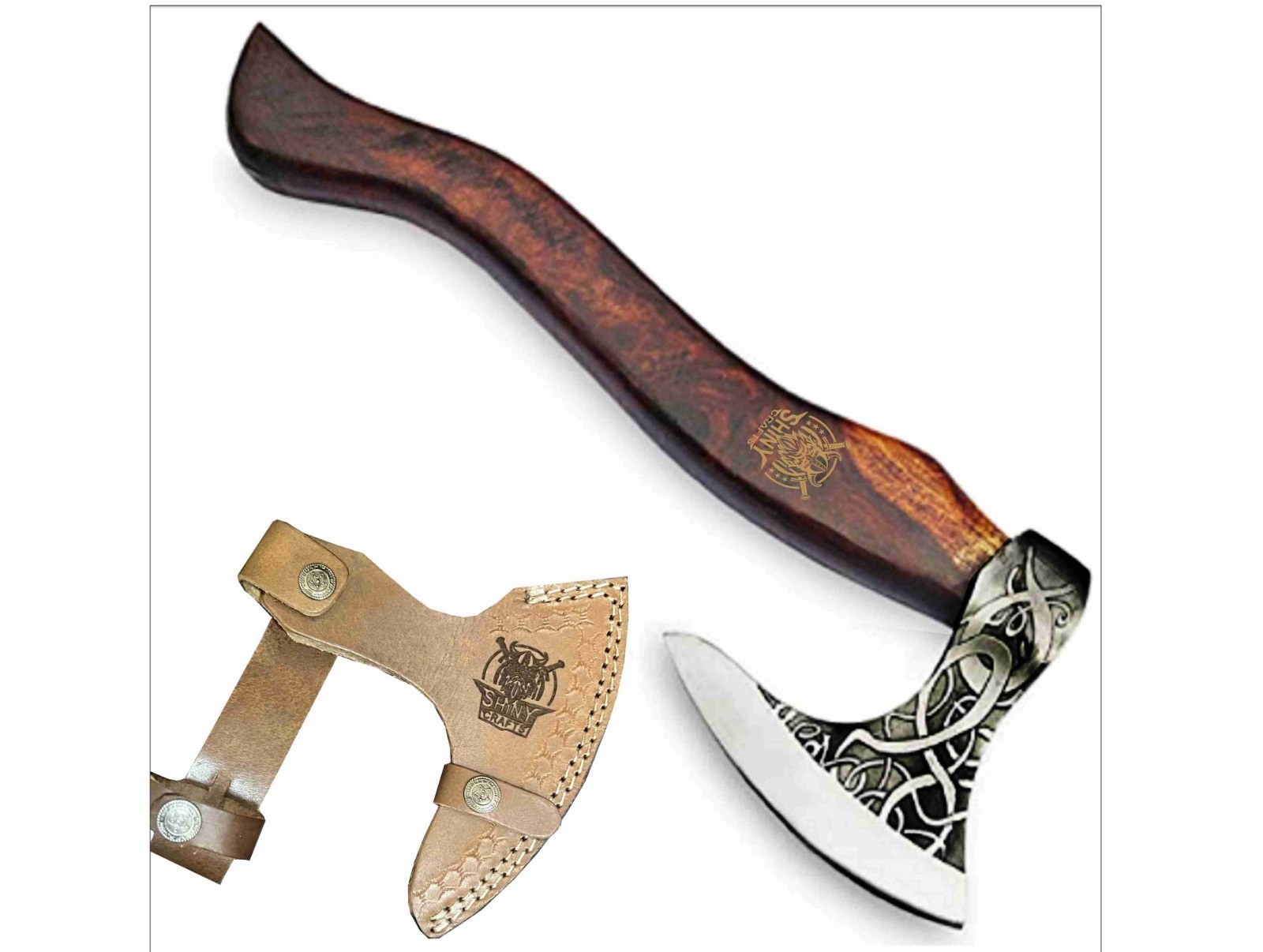 Handmade Viking Axe with carbon Steel Head and Black Etching Design VikingVBA-05