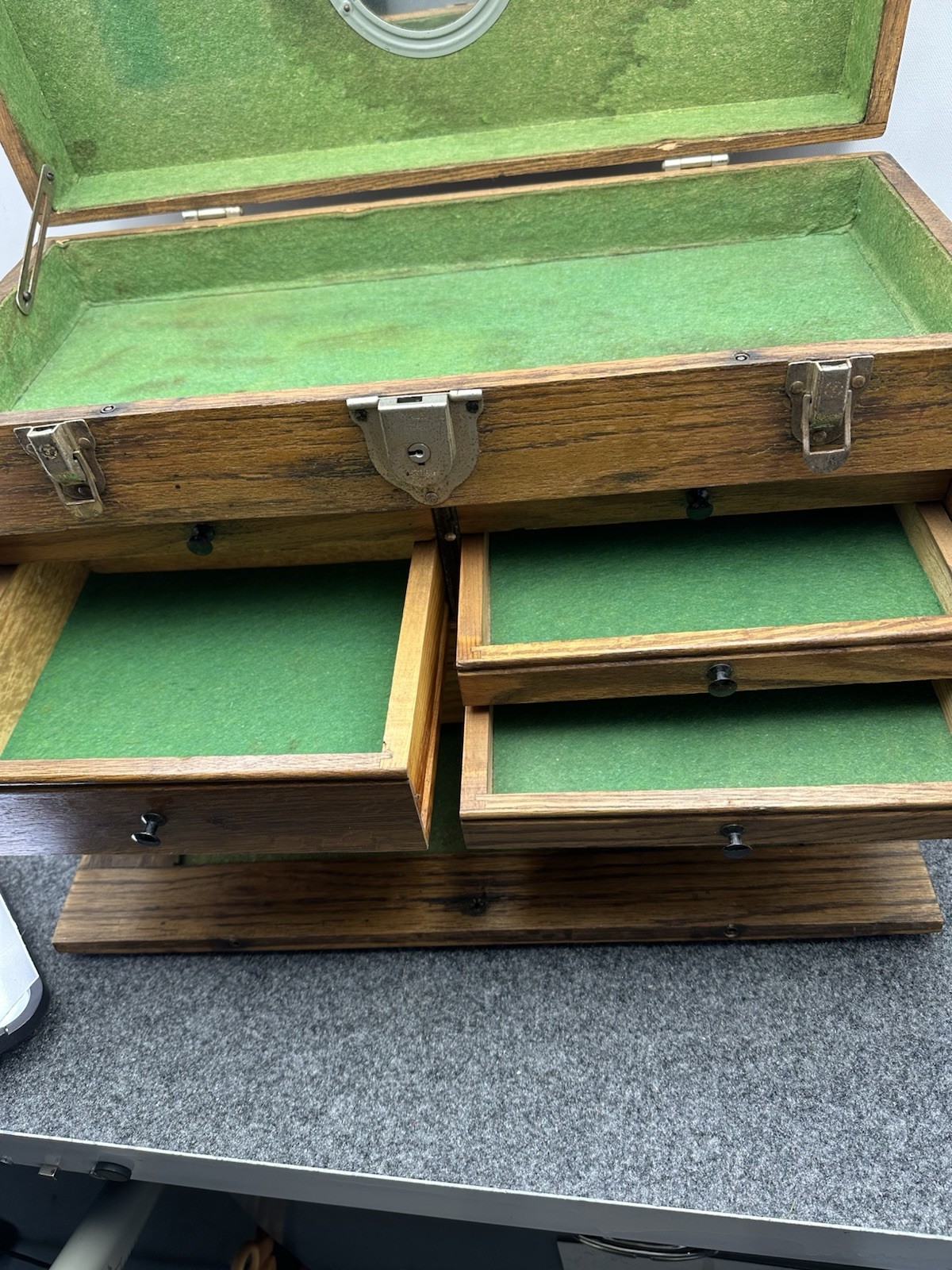 STAR NATIONAL TOOL CHEST WOOD OAK BOX MACHINIST JEWELRY ARTISAN 7 DRAWER