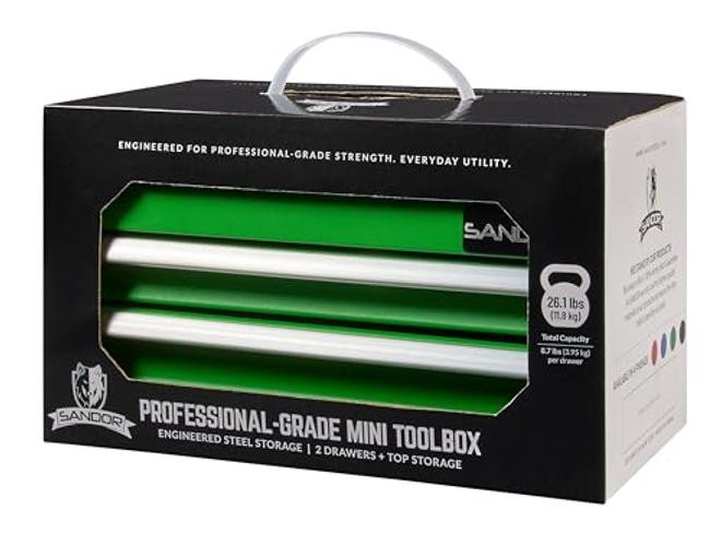 Mini Tool Box – Metal Tool Chest with 2 Drawers & PVC Drawer Liners for Green