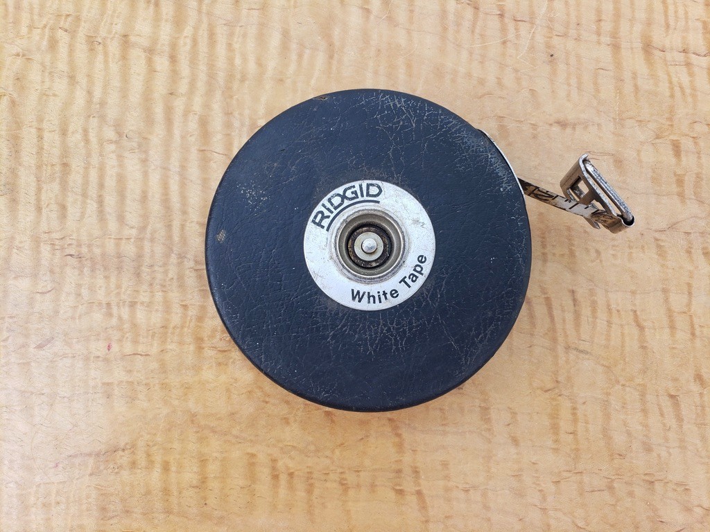 Vtg Ridgid Tape Measure Heavy Duty Crank 50 Feet No 650 Metal Black Leather