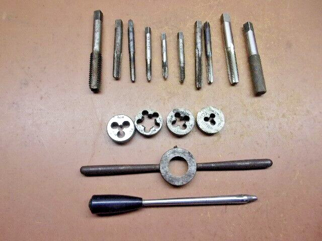 Vintage 16-Piece Machinist’s Lot Taps Dies 3/4″ Die Handle plus 2 Unknown Tool