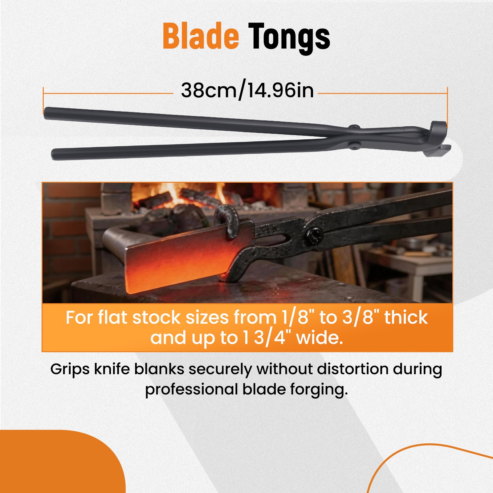 Blacksmith Carbon Steel Tool 5 Piece Tongs Flat Jaw Square Wolf Blade Set