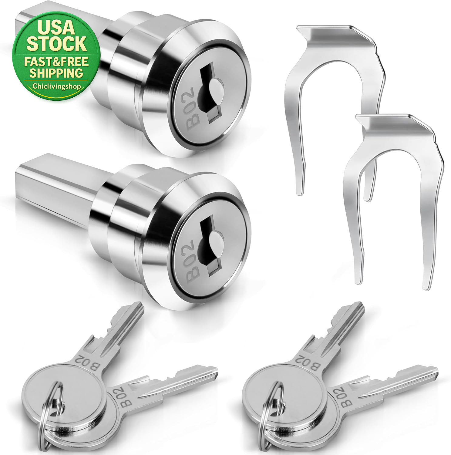 Silver Universal Stainless Toolbox Locks with Keys 2 Pack 180 Degree Rotation