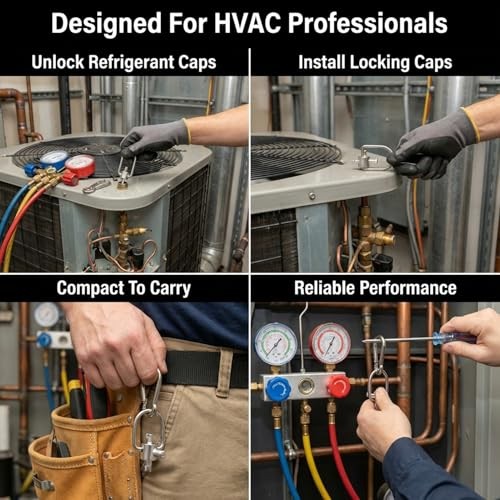 3-in-1 HVAC Locking Cap Key, Multi-Function HVAC Refrigerant Service Key, 2