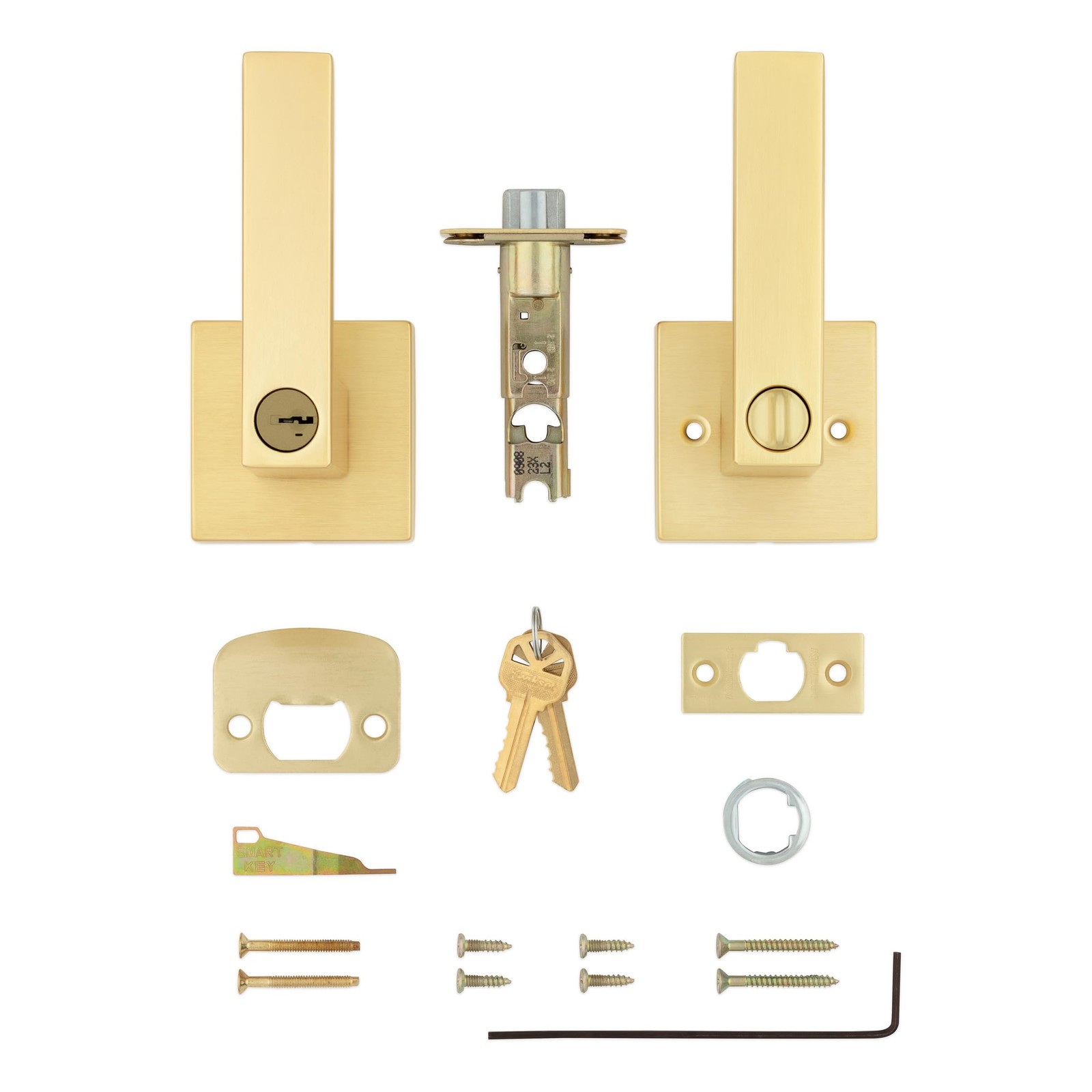 Kwikset Singapore Entry Door Handle with Lock and Key, 1 Pack, Satin Brass