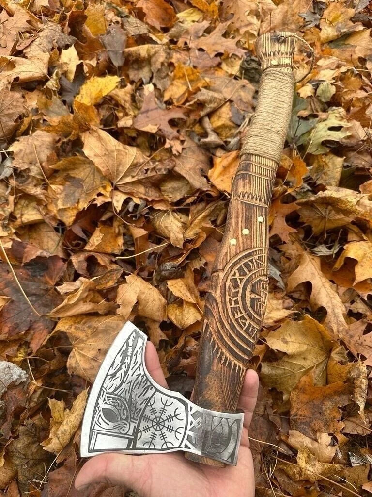 Custom Handmade Viking Axe Carbon Hatchet, Steel Axe, Bearded Axe With Sheath
