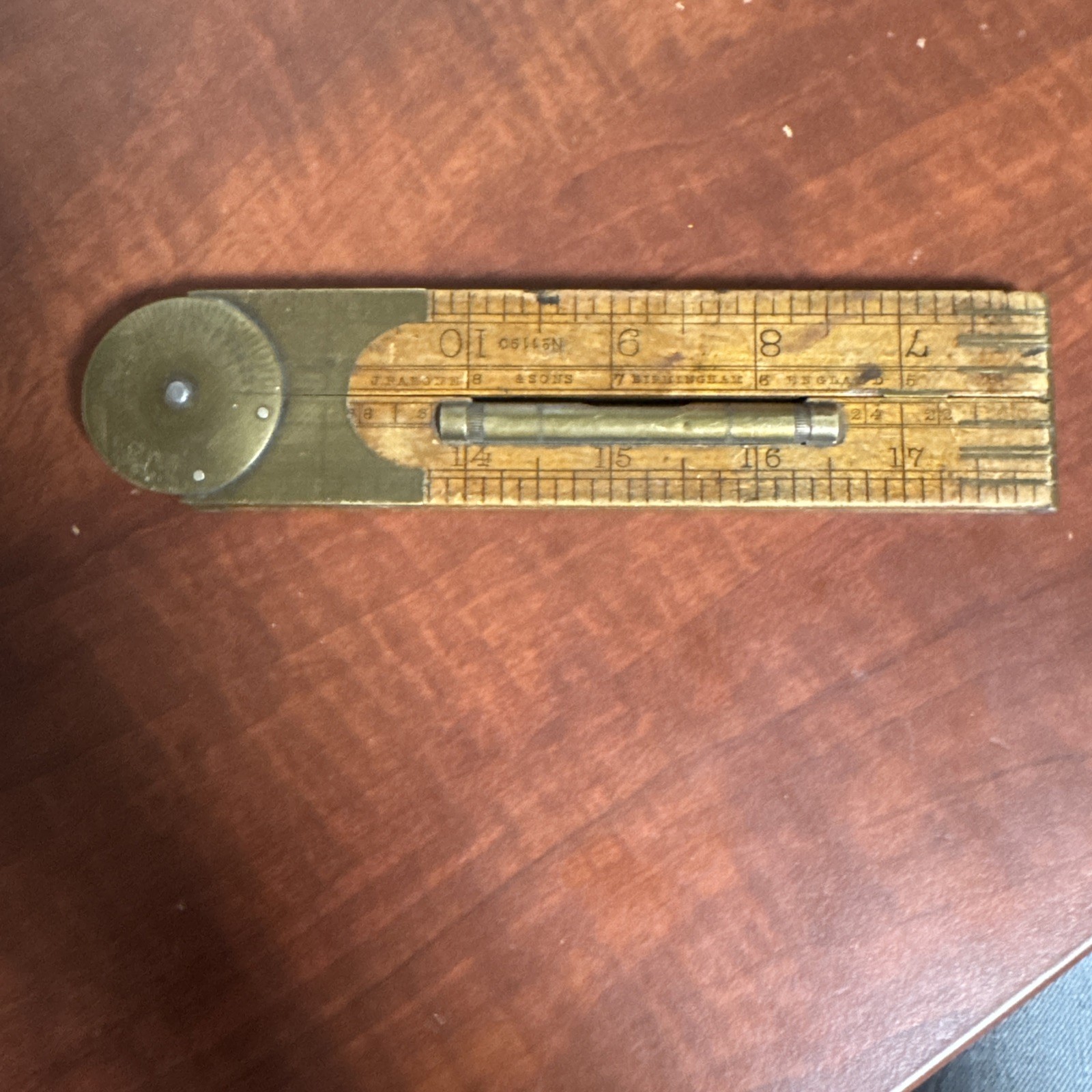 Antique J Rabone And Sons No. 1190 Boxwood & Brass 26″ Folding Ruler/Level.
