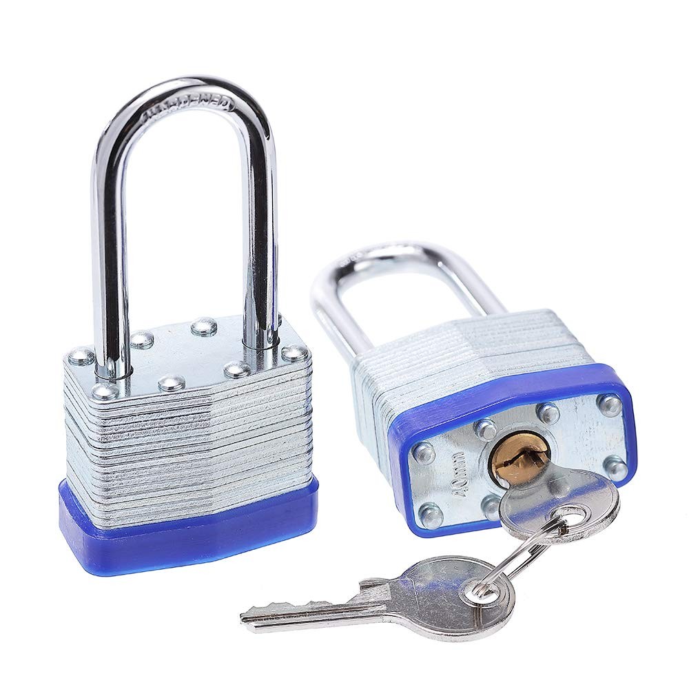 Laminated Steel Key Lock, 1-9/16 in. Wide Body, 2 Padlocks Keyed Alike,Long S…