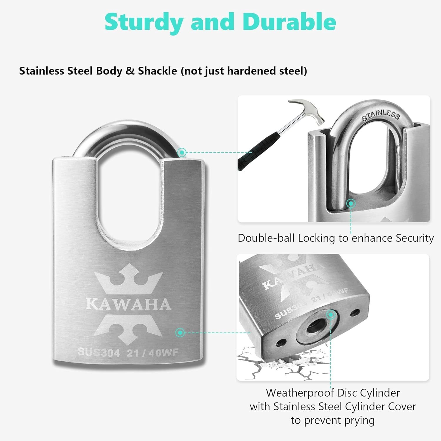 Shrouded High Security Stainless Steel Lock – 2 Pack with 6 Keys Included