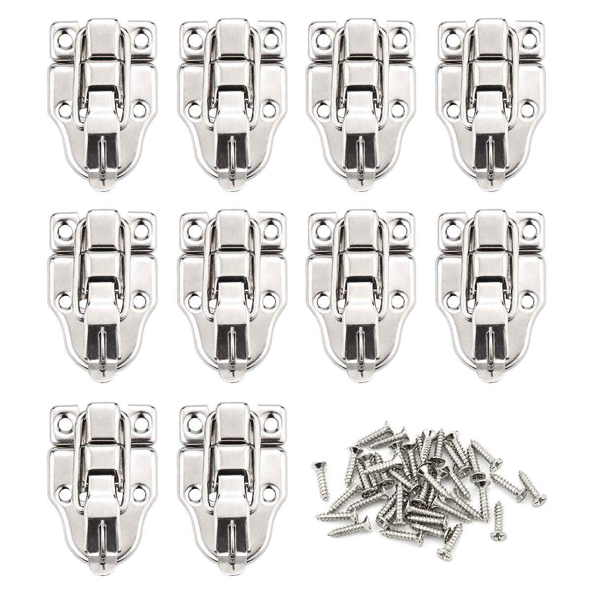 LEEFONE 10 Pack Metal Duck-Billed Box Hasp Lock Toggle Latch Catch, Silver