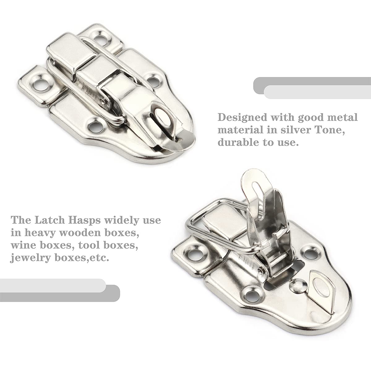 LEEFONE 10 Pack Metal Duck-Billed Box Hasp Lock Toggle Latch Catch, Silver