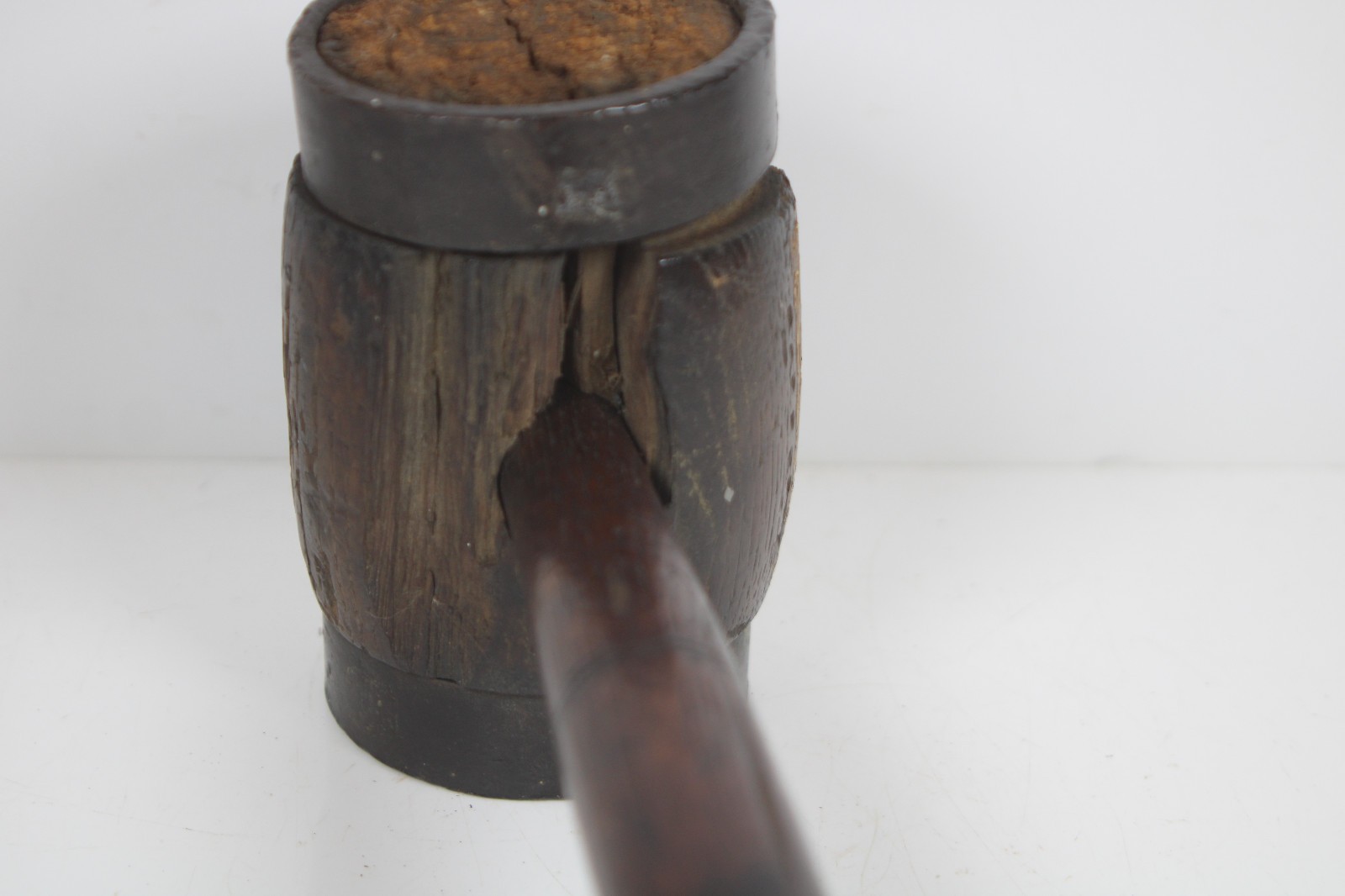 Primitive Rustic 11″ Wood Mallet Tool Woodworking Hammer w/Steel Bands Inv#JK65