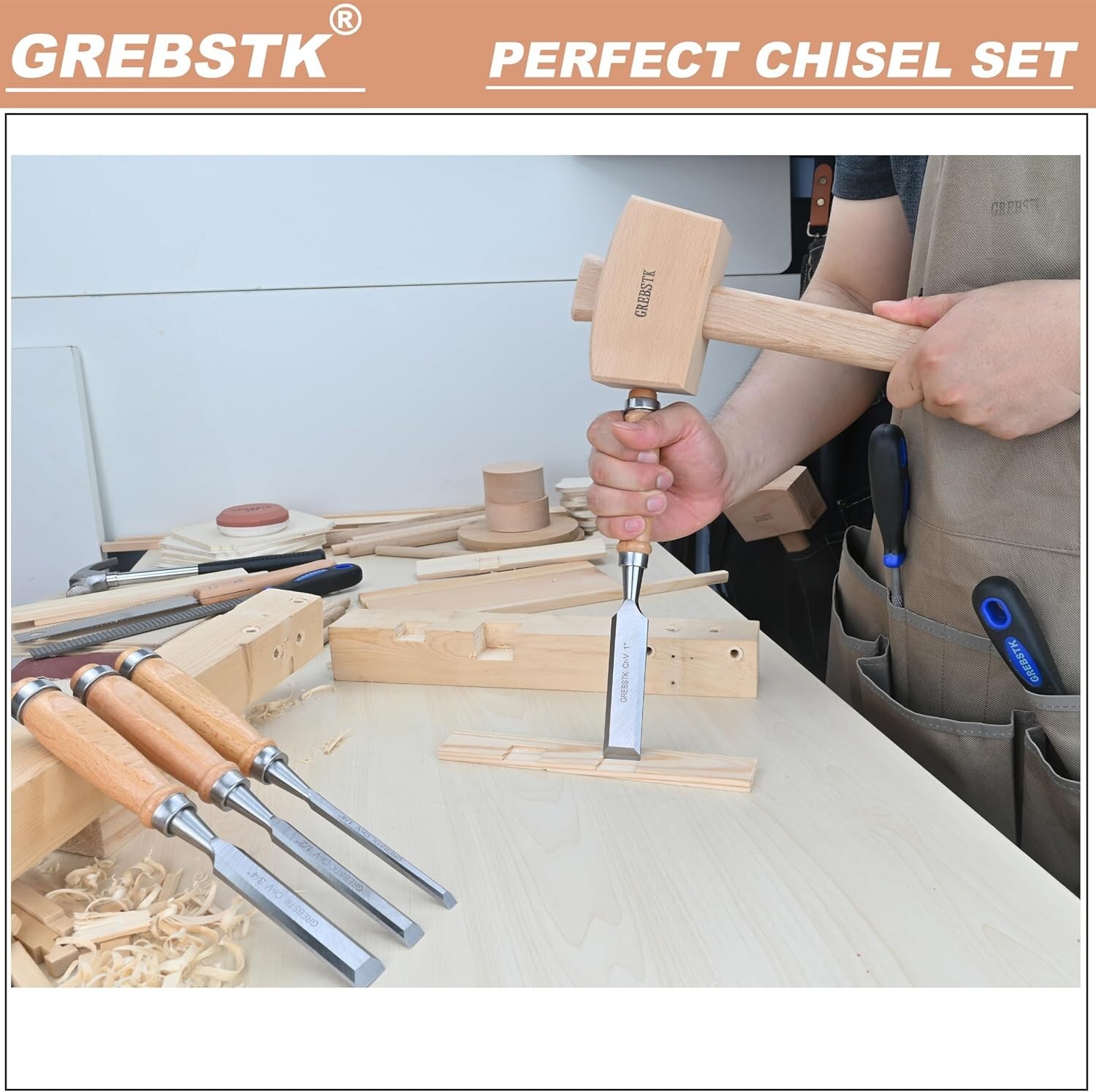 9.5in Wood Chisel Set for Woodworking, 4pcs Chrome Vanadium Steel Bevel-Edge