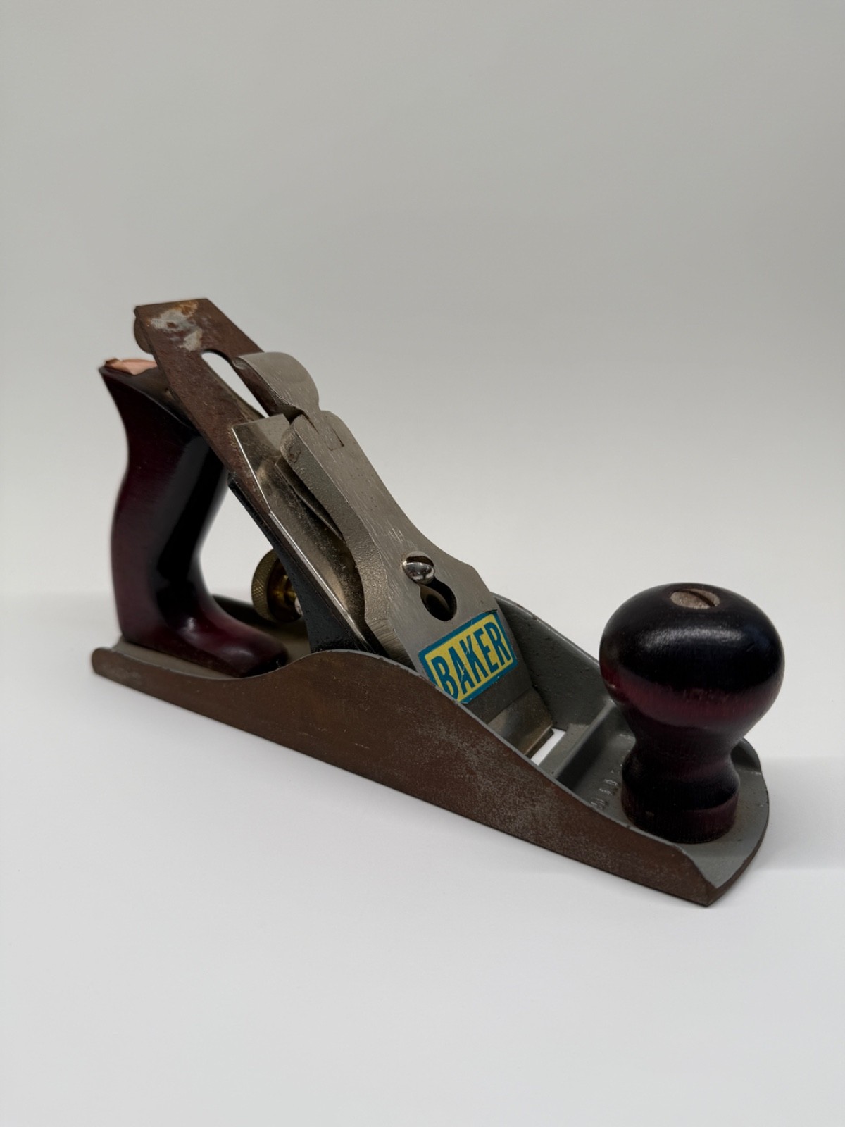 Baker 8” Cast Iron Smooth Bench Plane USA Wood Handles Box Vintage Tool